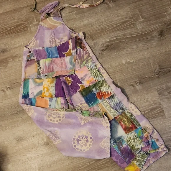 Boho Patchwork Multicolor Denim Jumpsuit/Overalls From Japan - Picture 10 of 13